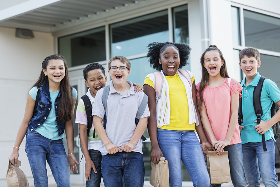 Middle school students, boy with down syndrome